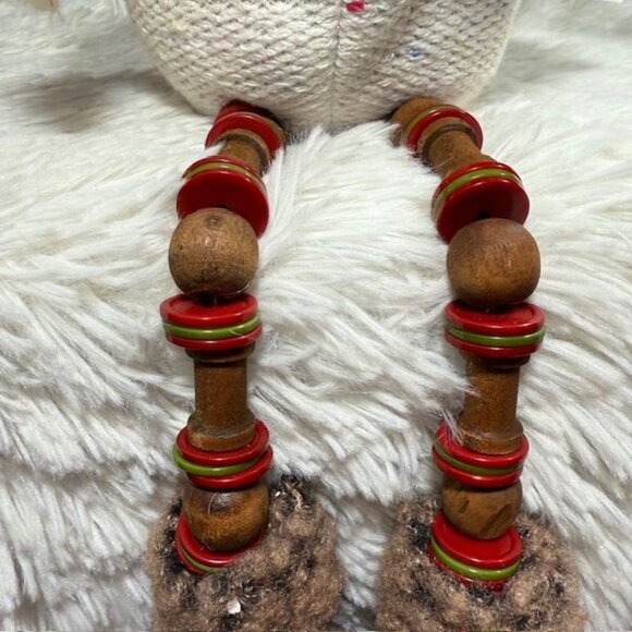 Vintage Hanna's Handiworks Plaid Coat Posing Arms Wood Bead Legs Sitting Snowman - Picture 12 of 14